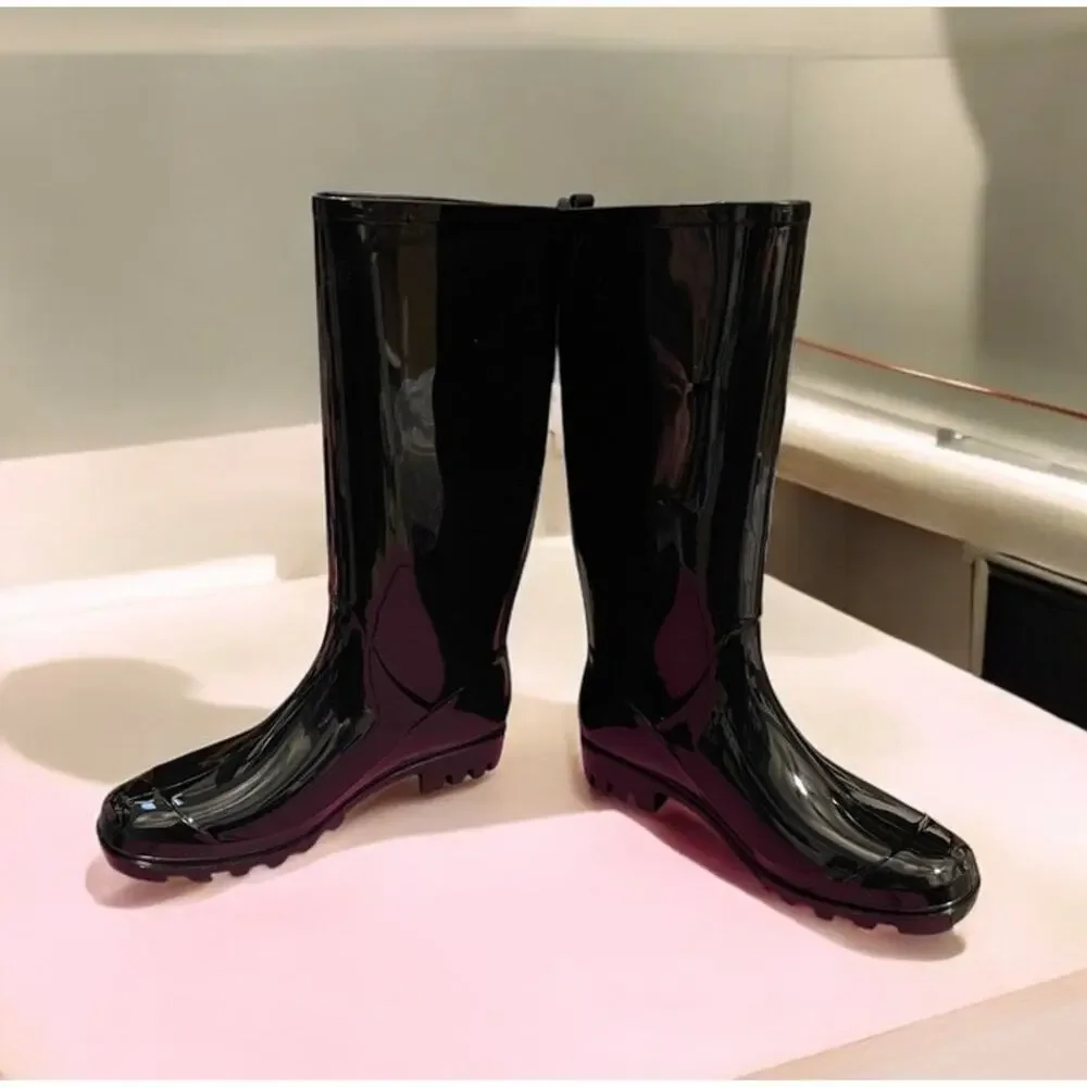 PLANONE Women's Tall Rain Boots Waterproof Black Slip On-USA SZ 10 SZ UK 29